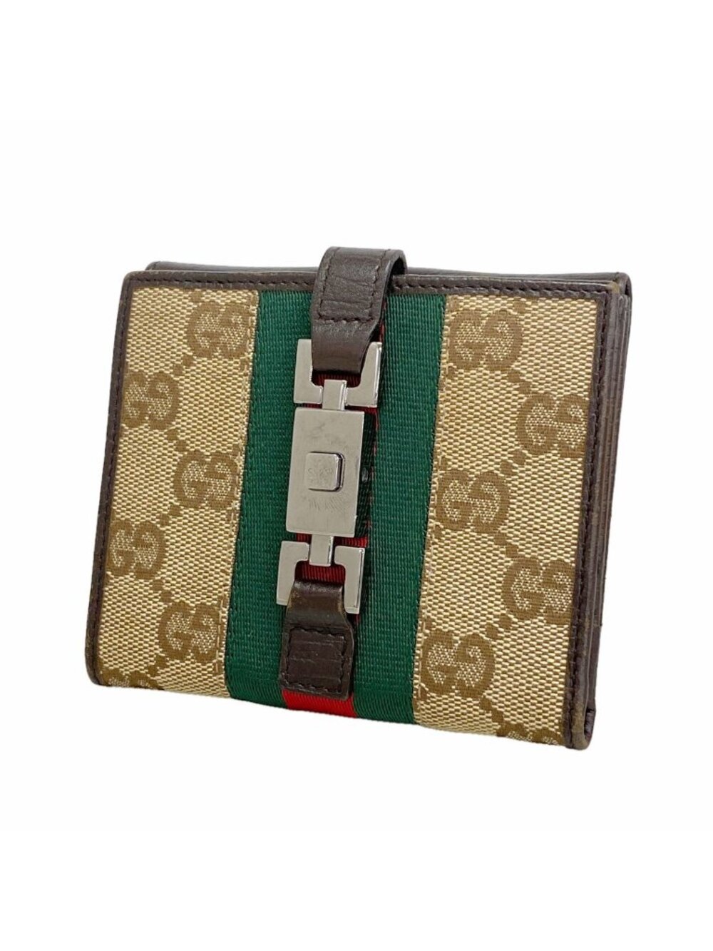 Gucci Wallet GG Canvas Sherry Line Jackie Beige Brown Silver
